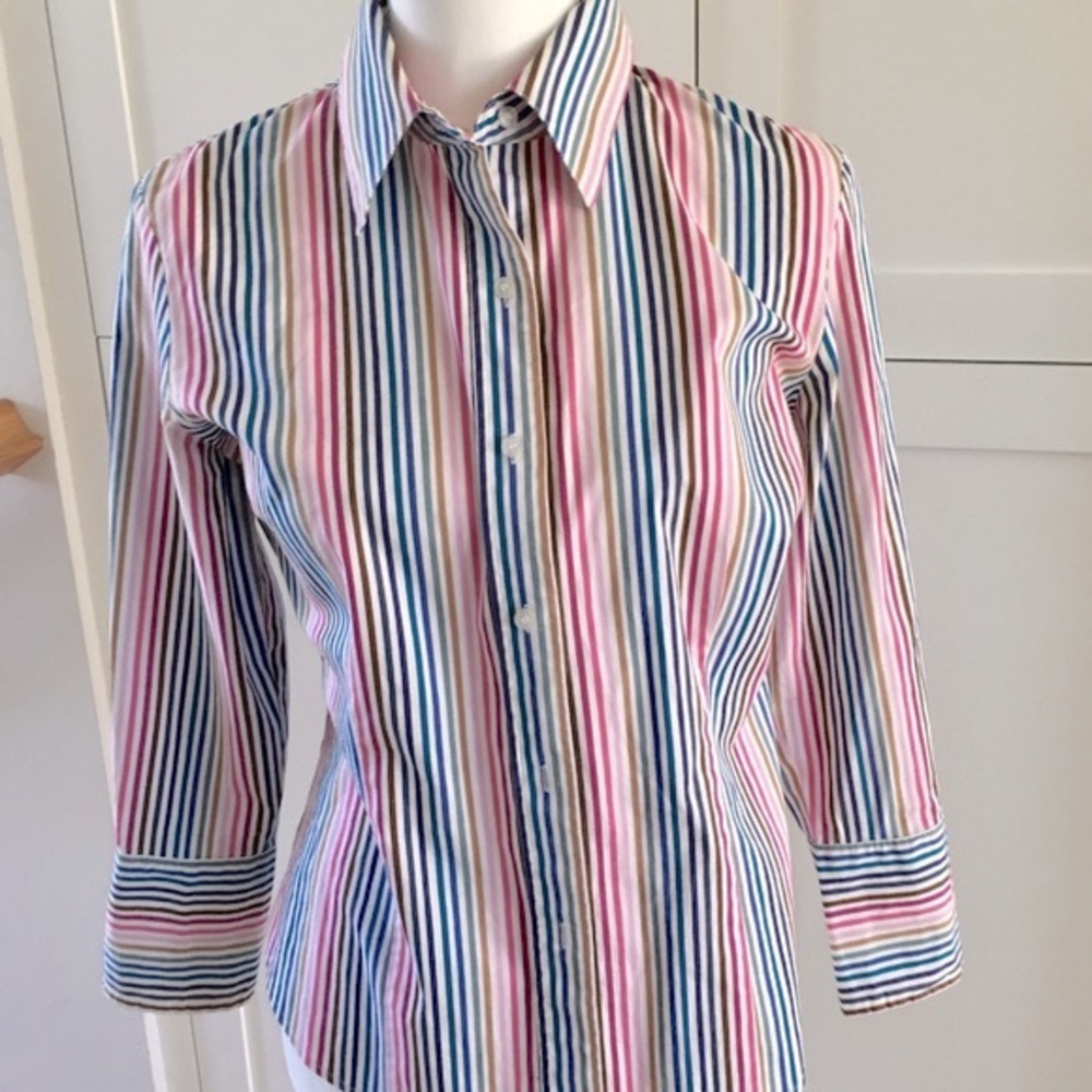 Ninety Multicolor Striped Cotton/Spandex Button Down Shirt, size S